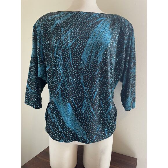 Vintage NUIT I Magnin Women’s Shirt Blouse Blue Sparkle Glitter Made In USA 80’s - Picture 1 of 8